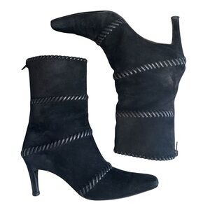 Salvatore Ferragamo Black Suede Whipstitched Boots - Size 6.5